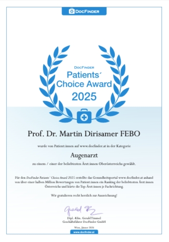 Experten Prof. Dr. Dirisamer, PD Dr. Dr. Luft und Prof. Dr. Priglinger, DocFinder Patients’ Choice Award 2025